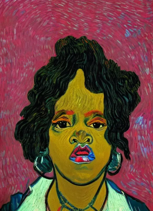 Prompt: a self potrait of cupcakke in the style of van gogh