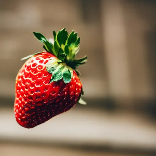 Image similar to high quality presentation photo of a golden strawberry, photography 4k, f1.8 anamorphic, bokeh, 4k, Canon, Nikon