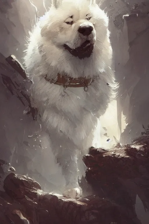 Prompt: comic book cover. heroic samoyed dog by greg rutkowski, trending on artstation