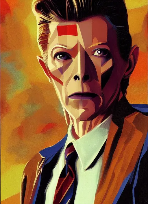 Prompt: twin peaks poster art, portrait of the david bowie fbi agent, this world wasn't enough for him, by michael whelan, rossetti bouguereau, artgerm, retro, nostalgic, old fashioned