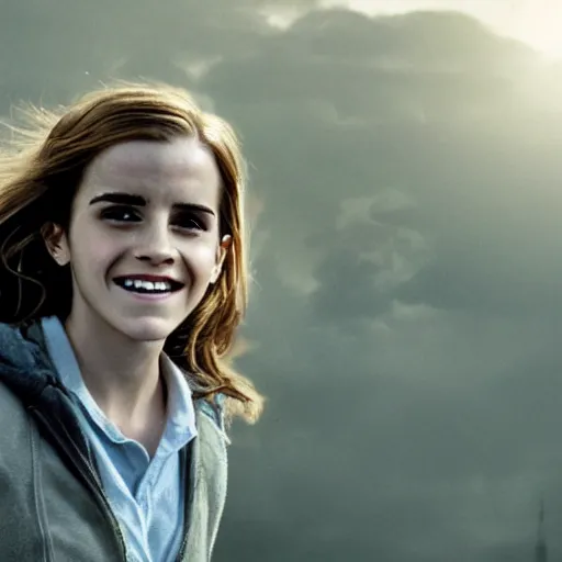 Prompt: Still of Emma Watson as Hermione Granger smiling. Prisoner of Azkaban. During golden hour. Extremely detailed. Beautiful. 4K. Award winning.