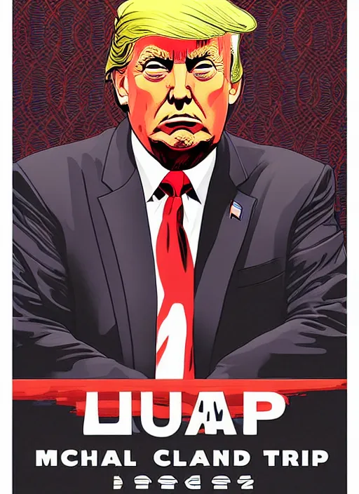 Prompt: highly detailed poster artwork by Michael Whelan and Tomer Hanuka, of Donald Trump, clean