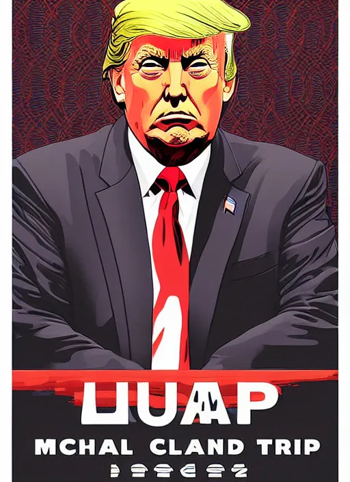 Image similar to highly detailed poster artwork by Michael Whelan and Tomer Hanuka, of Donald Trump, clean