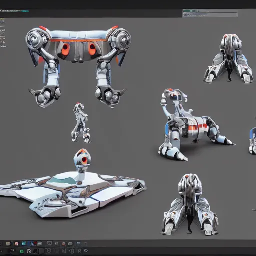 Image similar to hard surface, robotic platform, based on realistic low poly convex shape, 6 claws, symmetric, unreal engine