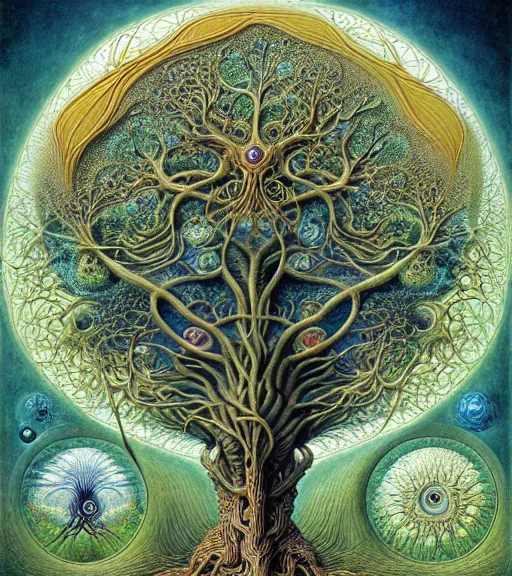 Image similar to tree of life by roger dean and andrew ferez, art forms of nature by ernst haeckel, divine chaos engine, symbolist, visionary, art nouveau, botanical fractal structures, organic, detailed, realistic, surreality