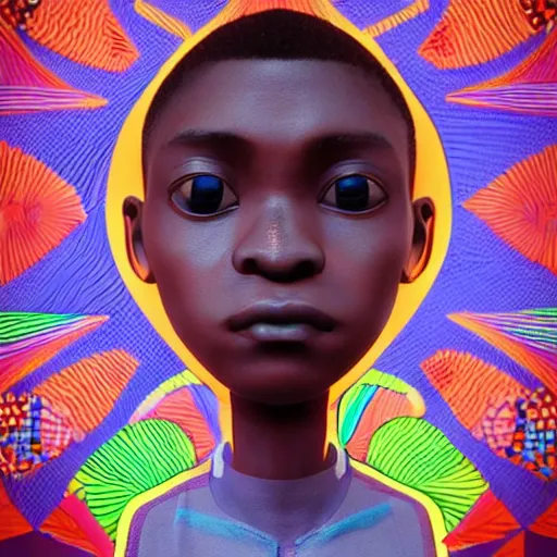 Prompt: colourful cupper half - portrait - art of a nigerian boy in claymation style, art by utagawa kunisada & james jean, symmetrical, intricate detail, concept art, volumetric light, global illumination, ray tracing, claymation, sharp, pinterest, behance, art station,