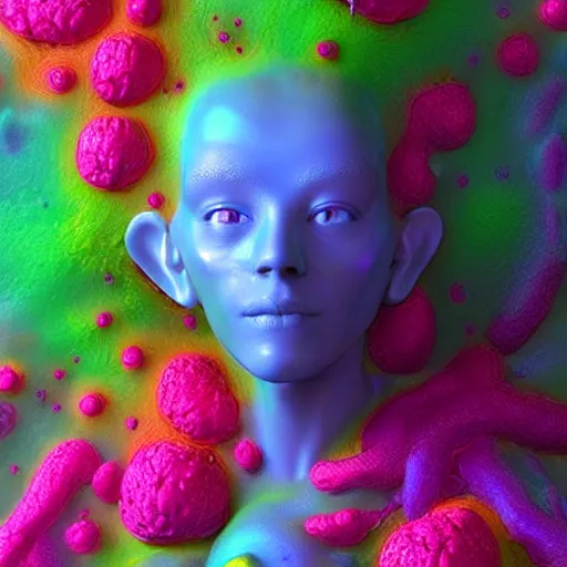 Image similar to a beautiful portrait of a mycelium alien, vivid colours, rendered in blender, by piter pol rubens