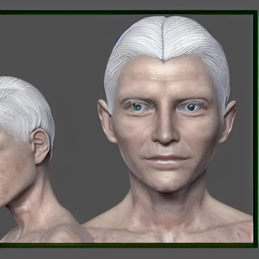 Image similar to marble skin, old, white hair, translucent sss, daz occlusion