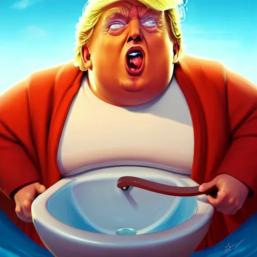 Prompt: chubby donald trump inside toilet bowl, ben hur, loftis, cory behance hd by jesper ejsing, by rhads, makoto shinkai and lois van baarle, ilya kuvshinov, rossdraws global illumination