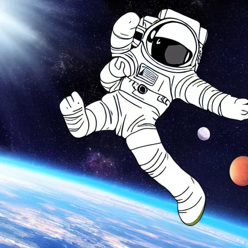 Prompt: astronaut floating in space, anime, starts in backgroud