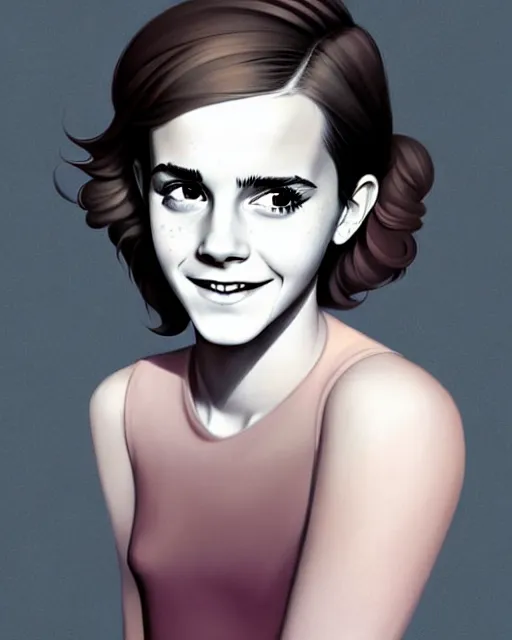 Image similar to beautiful full body Emma Watson smiling illustration by lois van baarle and loish and ross tran and rossdraws and sam yang and samdoesarts and artgerm and Cecil Beaton, Lee Miller, Irving Penn, David Bailey