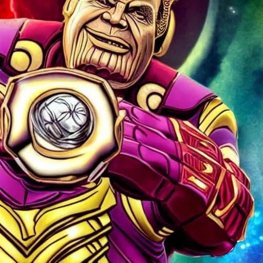 Image similar to nick saban as thanos with the gauntlet and infinity stones, championship rings, alabama colors, crimson tide, portrait, intricate, ray tracing, photorealistic, high detail