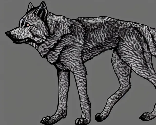 Prompt: professional digital art of a full-body outline of a wolf, very simple, minimalist, no color, high quality, HD, 8K,