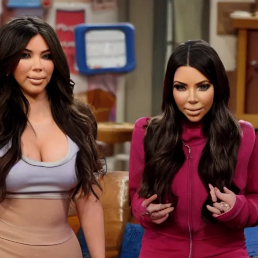 Image similar to Icarly with kim kardashian as Carly, 8k full HD photo, cinematic lighting, anatomically correct, oscar award winning, action filled, correct eye placement,