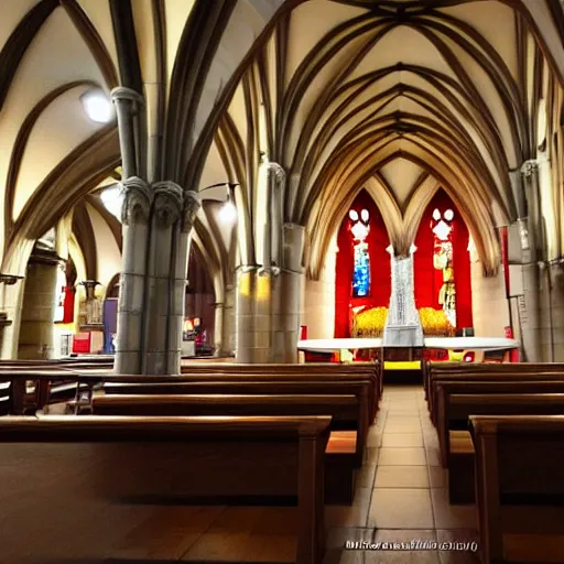 Image similar to mcdonalds inside of a gothic church