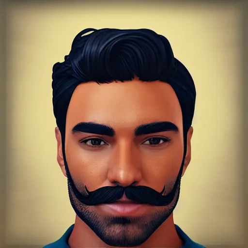 Prompt: Instagram Selfie of a handsome Latino male with tan shiny skin, well-gelled hair, a moustache and beard, first-person view, photorealistic imagery, trending on artstation, 4k, 8k