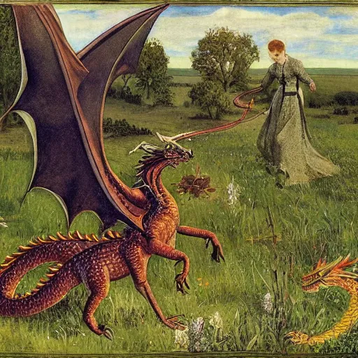 Image similar to Dragon in English meadow, by Viktor Vasnetsov , illustration
