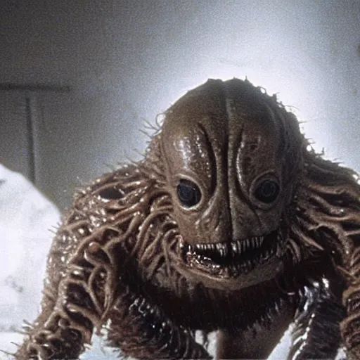 Image similar to still frame shot of the thing alien from john carpenter's the thing ( hyperrealistic, great detailed, good quality, greatly illustrated, photo - realistic )