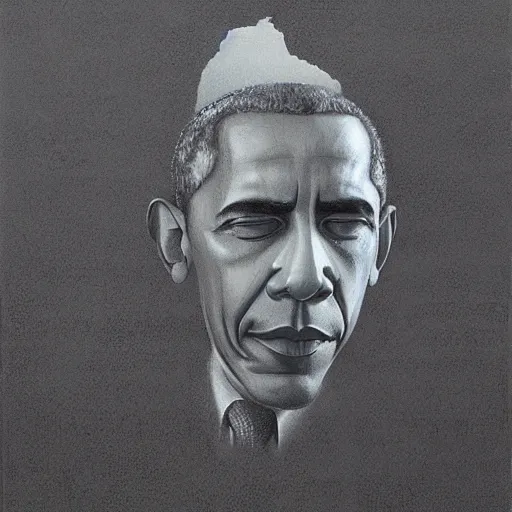 Image similar to barack obama made by zdzislaw beksinski