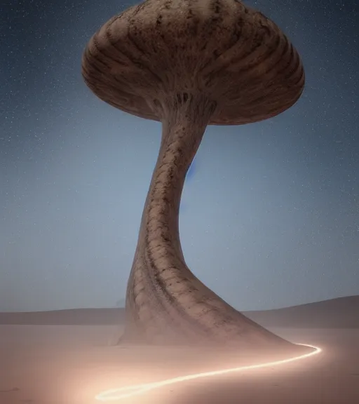 Prompt: surreal theory of ancient futuristic white anaconda tree in the desert, foggy sky, dark night, octane render, unreal engine, pale colors, high detail, 8 k, wide angle, trending on artstation, behance
