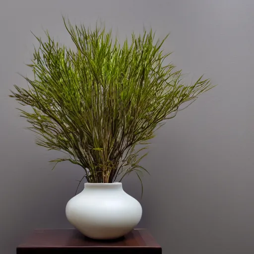 Image similar to a photo of 8k Ikebana, ikenobo, ohararyu, sougetsu, wide angle, full body, sony a7r3, ultra detail, photorealistic, in simple background