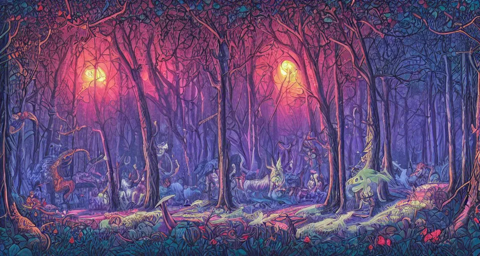 Prompt: Enchanted and magic forest, by Dan mumford,