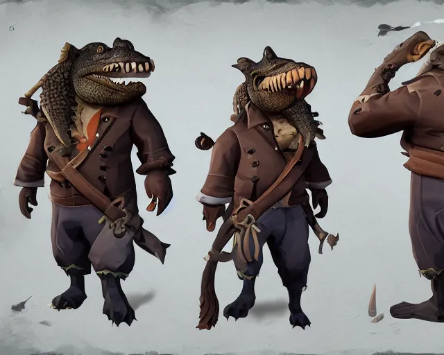 Prompt: sea of thieves animal character concept art for an alligator, cgsociety, trending on artstation, rare ltd,