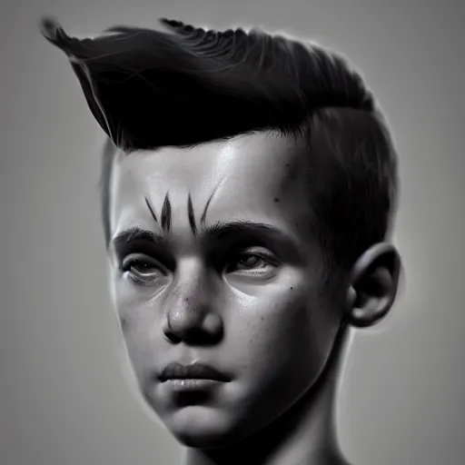 Prompt: stylized portrait of a young and strong boy by Dave McKean and Sam Weber, detailed face, digital art, octane render trending on artstation, 4k, 8k, HD