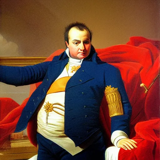 Image similar to kevin o'leary painting as napoleon by jacques louis david