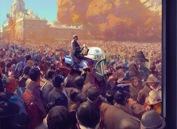 Image similar to large oligarch riding a coach pulled by crowd if poor people in harness Mandelbrot fractal by Craig Mullins, ilya kuvshinov, krenz cushart, artgerm trending on artstation by Edward Hopper and Dan Mumford and WLOP and Rutkovsky, Unreal Engine 5, Lumen, Nanite