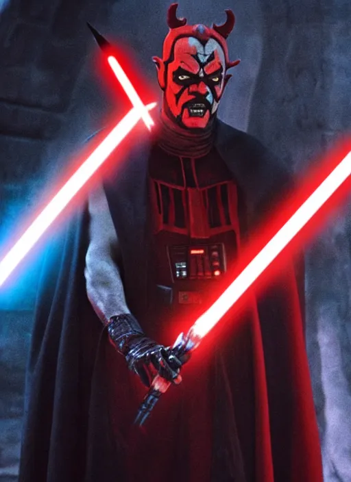 Image similar to film still of jack nicholson as darth maul in the new star wars movie, 4 k