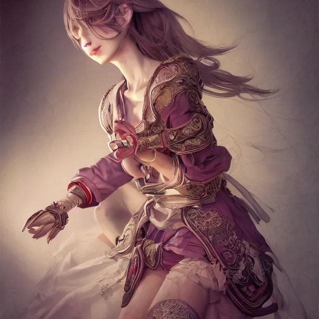 Image similar to studio portrait of neutral good colorful female cleric bard healer as absurdly beautiful, elegant, young skinny gravure idol, ultrafine hyperrealistic illustration by kim jung gi, irakli nadar, intricate linework, sharp focus, bright colors, octopath traveler, final fantasy, unreal engine highly rendered, global illumination, radiant light, detailed intricate environment