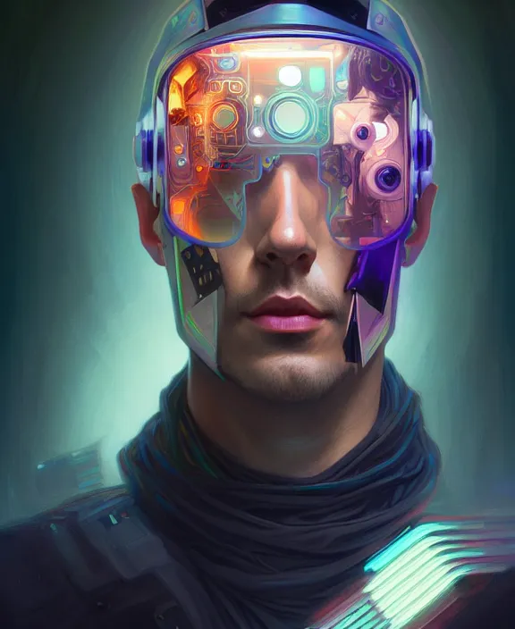 Image similar to a whirlwind inside the metaverse, guy, male, man, hologram, half body, neurochip, android, cyborg, cyberpunk face, by loish, d & d, fantasy, intricate, elegant, highly detailed, colorful, digital painting, artstation, concept art, art by artgerm and greg rutkowski and alphonse mucha