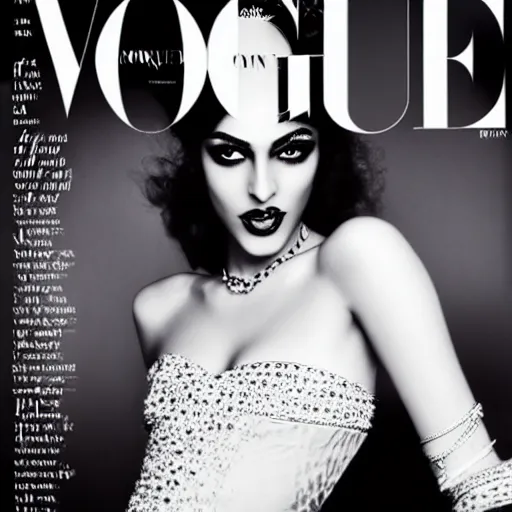 Prompt: a beautiful professional black and white photograph by hamir sardar, herb ritts and ellen von unwerh for the cover of vogue magazine of a beautiful and unusually attractive moroccan female fashion model looking at the camera in a flirtatious way, zeiss 5 0 mm f 1. 8 lens