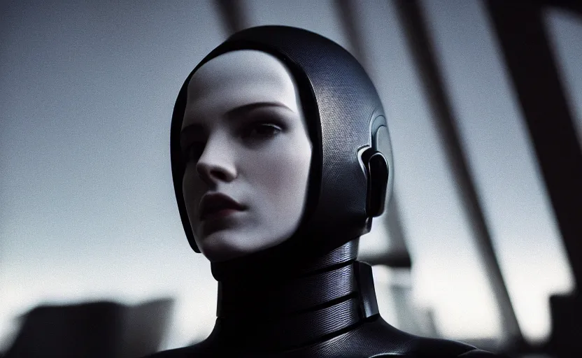 Image similar to cinestill 5 0 d candid photographic portrait by stanley kubrick of a feminine male android wearing black techwear on a brutalist dystopian spaceship, extreme closeup, modern cyberpunk moody emotional cinematic, liminal overgrown god rays, 8 k, hd, high resolution, 3 5 mm, f / 3 2, ultra realistic faces, ex machina