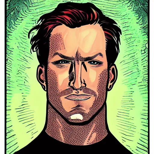 Image similar to a red headed man, comic book, art, portrait,