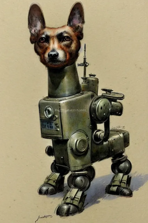 Image similar to (((((1950s retro military robot guard dog . muted colors.))))) by Jean-Baptiste Monge !!!!!!!!!!!!!!!!!!!!!!!!!!!