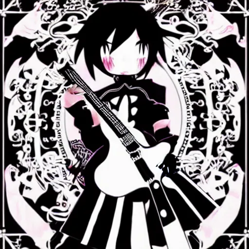 Prompt: in the style of Black Parade anime, girl,dragon, guitar, anime