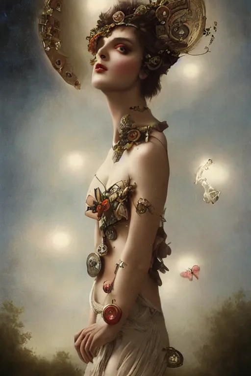 Prompt: the goddess of old buttons, by tom bagshaw peter kemp
