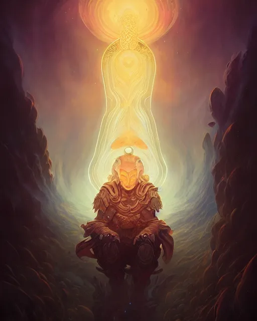 Prompt: ancient alien portrait inscribed with burning nordic runes, ethereal glowing halo of light, peter mohrbacher, dan mumford, anato finnstark, deviantart