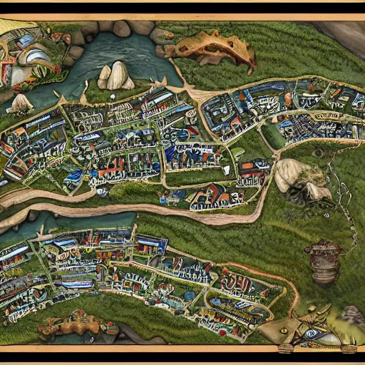 overhead dnd map of a small suburban coastal town by | Stable Diffusion