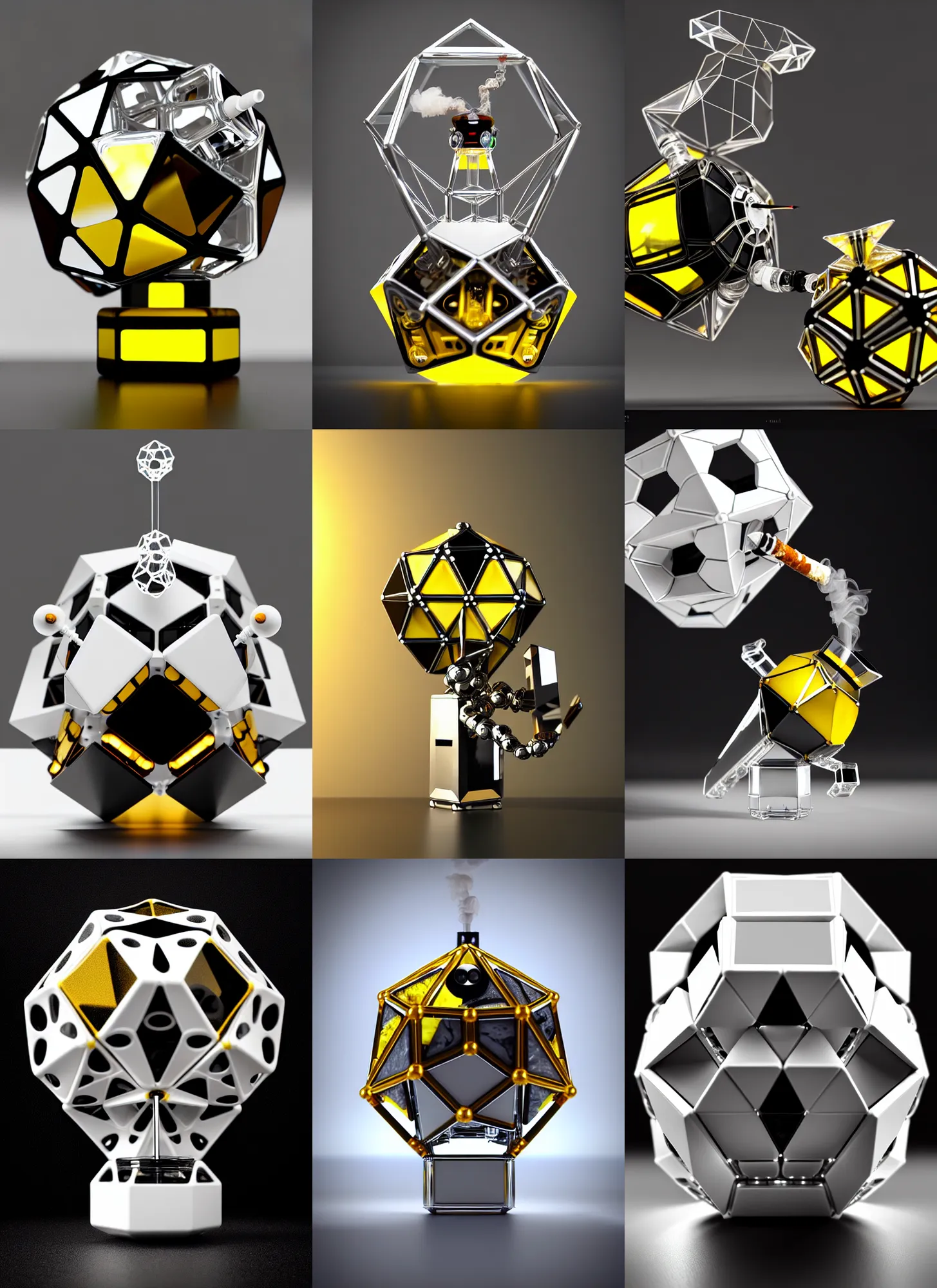 Prompt: white chrome cube obsidian bumblebee edm cyborg smoking geodesic bong | ornate | glamorous oily soft polished rich enticing ornate modern | weta disney pixar movie still photo | hi - fructose, sci fi fantasy, golden ratio details, smooth, octane render, sharp focus, artstation, concept art | beeple, feng zhu, mucha, rutkowski |