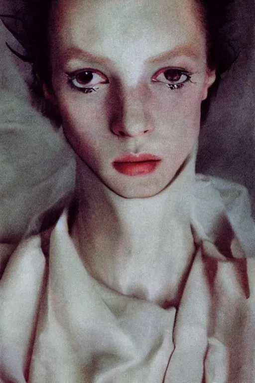 Image similar to hyperrealism close - up fashion portrait by roversi photo from the holy mountain by alejandro jodorowsky in style of francisco goya