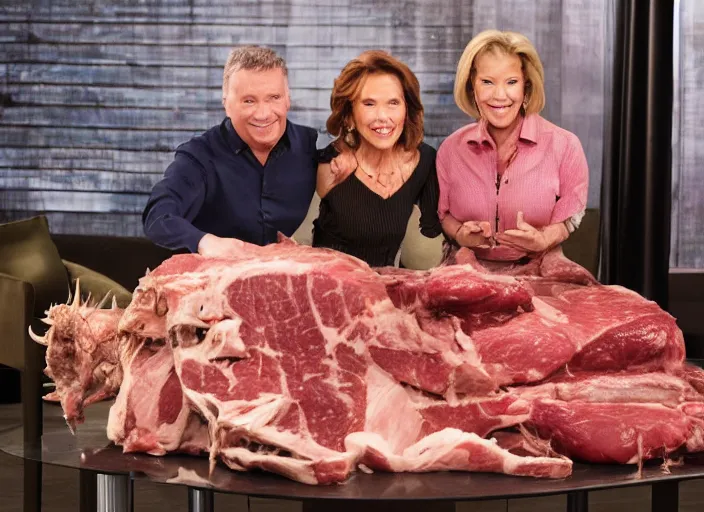 Image similar to qvc tv show product showcase pile of nasty meat raw flesh beast devil, studio lighting, limited time offer, call now, extremely detailed, horror, 4 k, hd