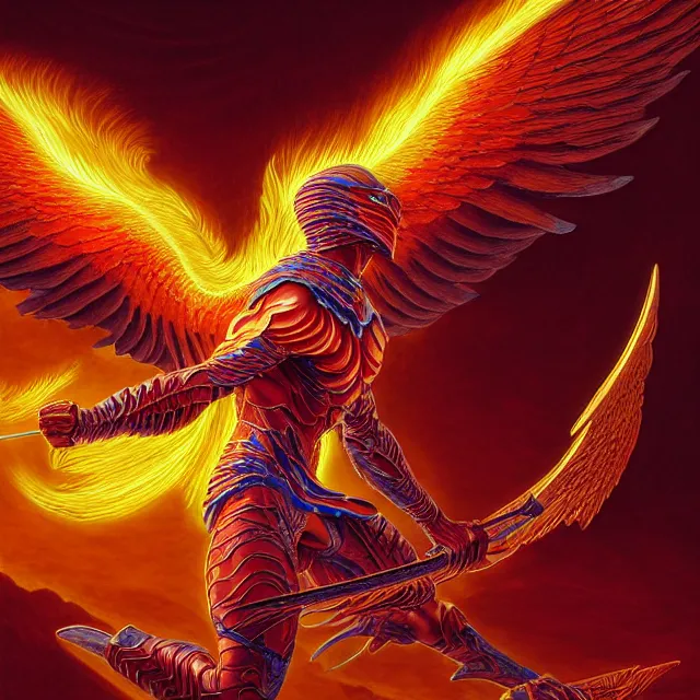 Image similar to phoenix warrior, artgerm, highly detailed, 8 k, hdr, close up, smooth, sharp focus, high resolution, award - winning photo, by thomas cole and wayne barlowe