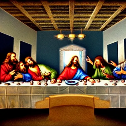 Prompt: the last supper game art, backlight, photorealistic