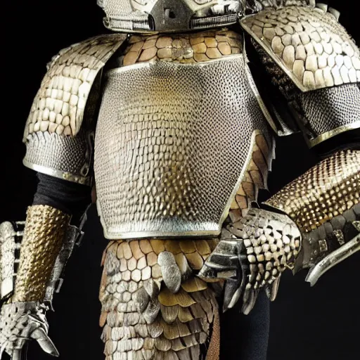 Image similar to a humanoid Pangolin armored knight with metallic armor that looks similar to a pangolin and biotechnology mesh