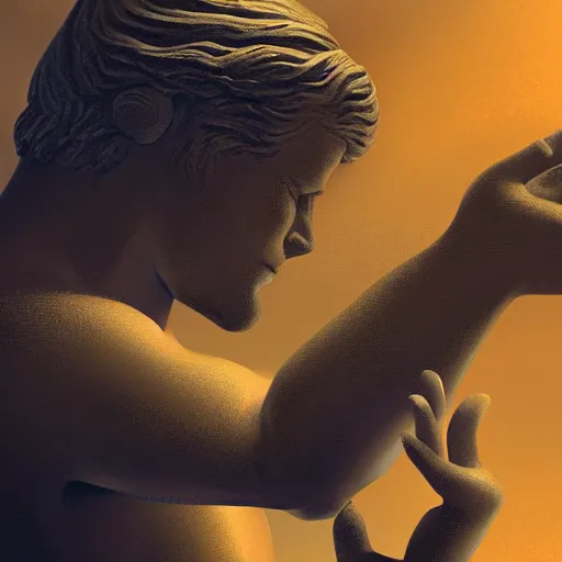 Image similar to A primordial god sculpting humans in their hands, digital art