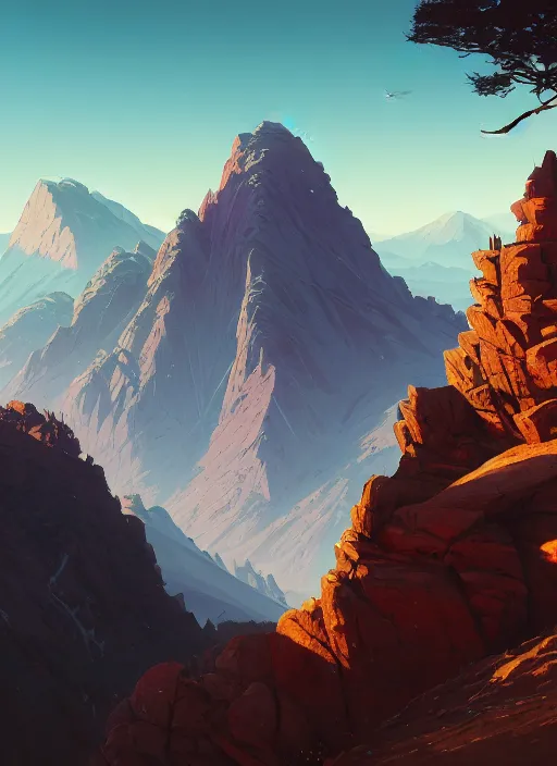 Image similar to highly detailed portrait mountain in gta v, stephen bliss, unreal engine, fantasy art by greg rutkowski, loish, rhads, ferdinand knab, makoto shinkai and lois van baarle, ilya kuvshinov, rossdraws, tom bagshaw, global illumination, radiant light, detailed and intricate environment