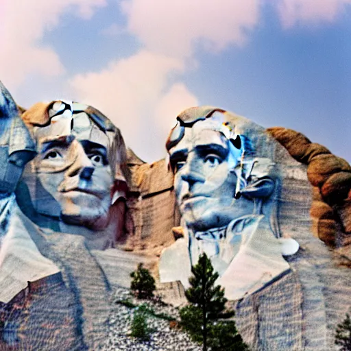 Image similar to photo of mount rushmore sculptures with make up spray paint, cinestill, 8 0 0 t, 3 5 mm, full - hd